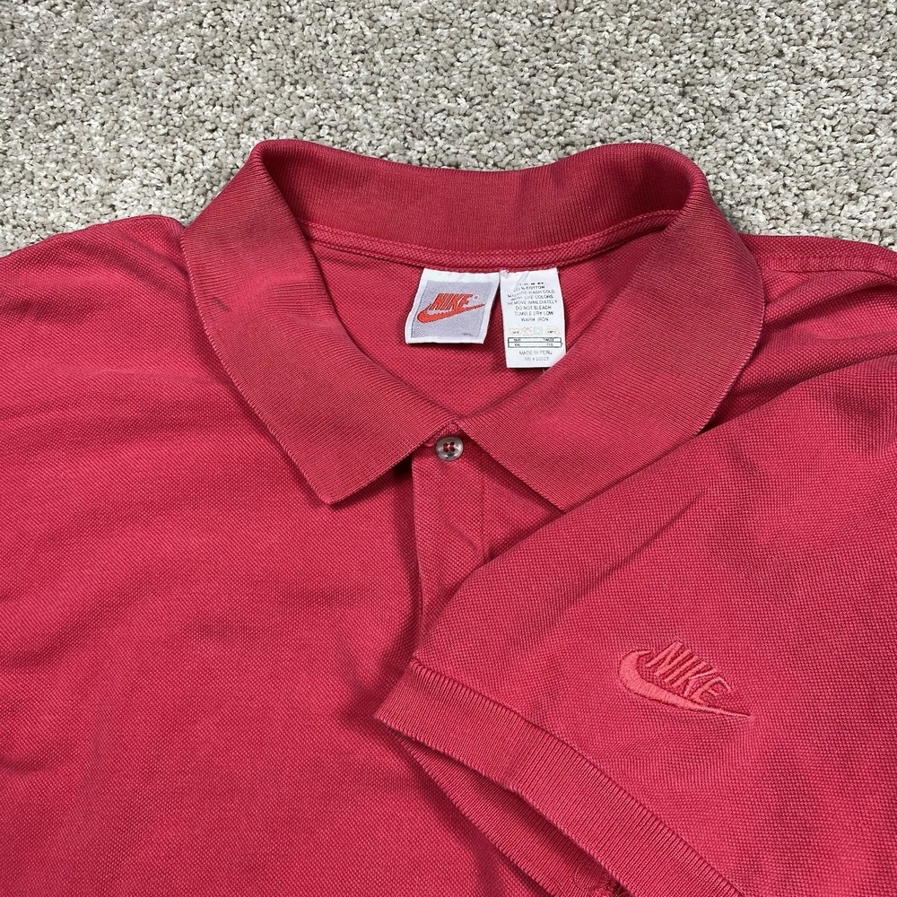 Vintage 1990s Nike Polo Shirt Size‎ XXL 2XL Red Embroidered Golf Cotton Gray Tag